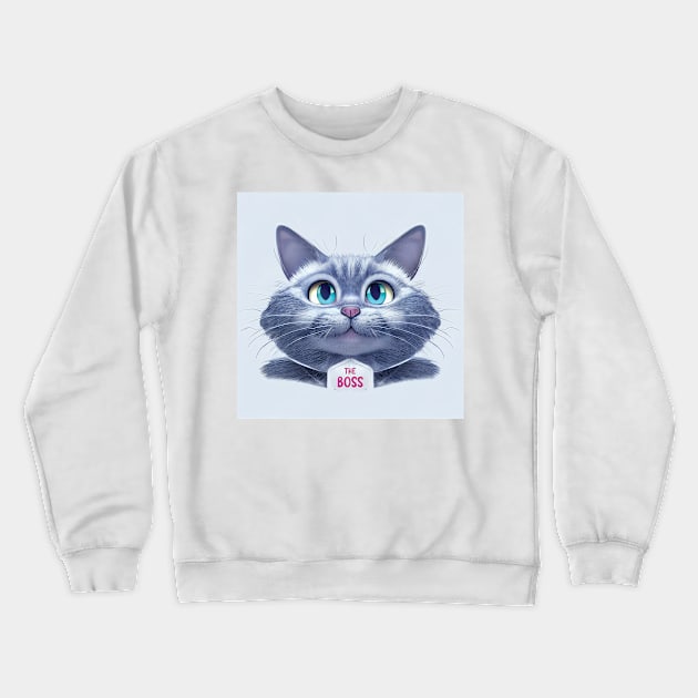 Cat Boss Funny Art Crewneck Sweatshirt by Geminiartstudio